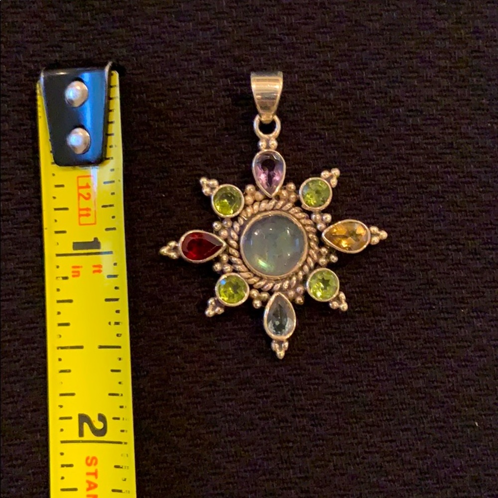 Made in Nepal - Sterling Silver 925 - Moonstone Multi Gem Pendant - Picture 3 of 6